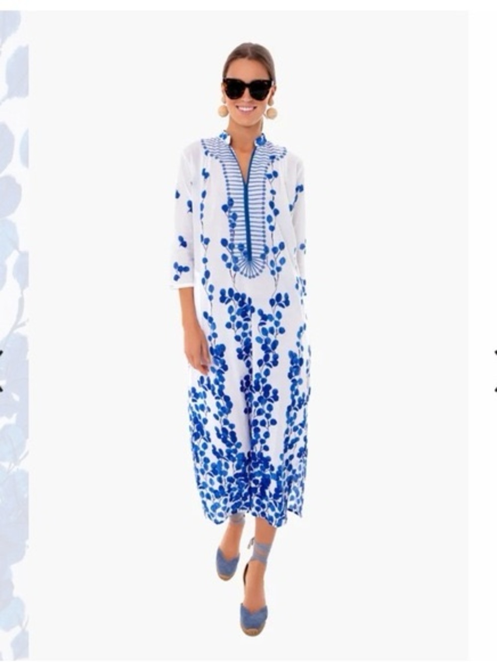 Tuckernuck Blue Floral Print White Tunic Maxi Dress Kaftan